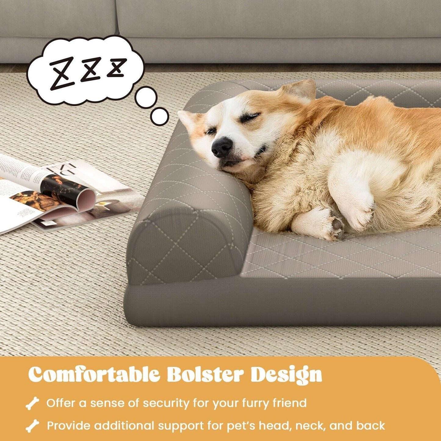 Orthopedic Dog Bed Medium Small Dogs Egg-Foam Dog Crate Bed W/ 3-Side Bolster