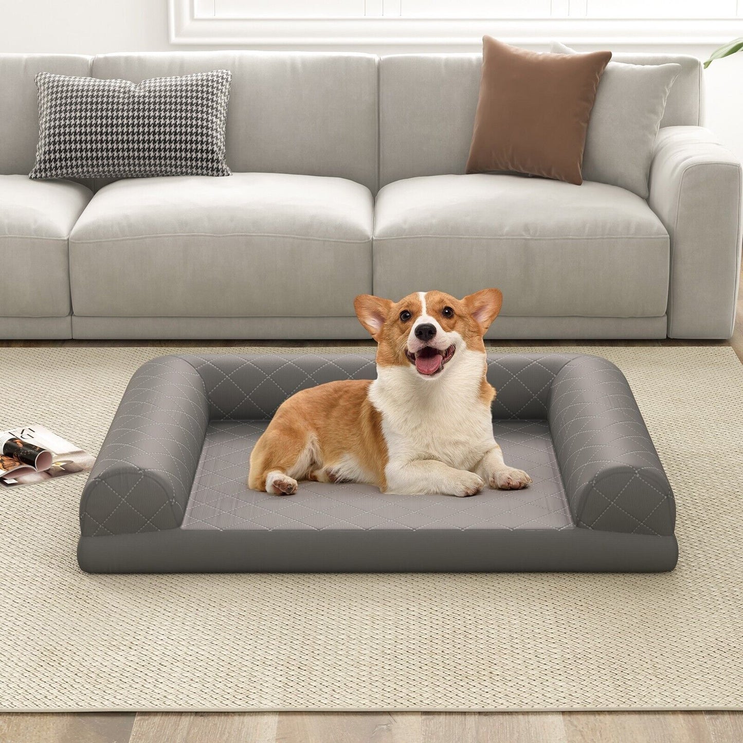Orthopedic Dog Bed Medium Small Dogs Egg-Foam Dog Crate Bed W/ 3-Side Bolster