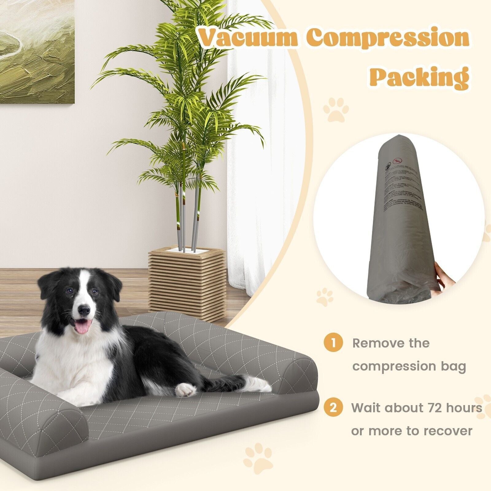Orthopedic Dog Bed Medium Small Dogs Egg-Foam Dog Crate Bed W/ 3-Side Bolster