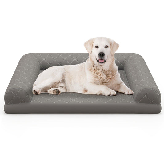 Orthopedic Dog Bed Medium Small Dogs Egg-Foam Dog Crate Bed W/ 3-Side Bolster